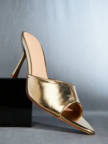 SHUZIA Women's Point Toe Classic Heeled Mule Sandals - Gold - View 2