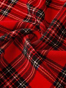 Ellevyn New Year Clothes,Plus Size Women Red Plaid Patchwork Velvet Twist Knot Short Dress Fall/Winter Christmas New Year Thanksgiving Party Elegant