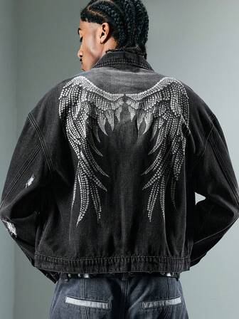 Street Life Herren modische Oversized Langarm Loose Fit Street Style Denim Jacke mit Flügel-Detail