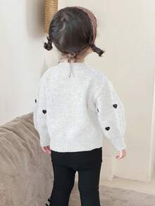 DAZY Jersey de cuello redondo con contraste de color en forma de corazón para niñas pequeñas - Beis - Ver 2