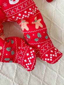 新生女婴可爱针织圣诞卡通图案长袖连体衣 - 紅色 - 查看 4