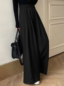 Dazy Tall 女士高腰/长款宽松休闲阔腿裤 - 黑色 - 查看 3