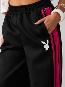 Missguided x Playboy Oversized Bunny Wide Leg Joggers With Side Stripes Elastic Waist Casual Sweatpants - Multicolor - View 4