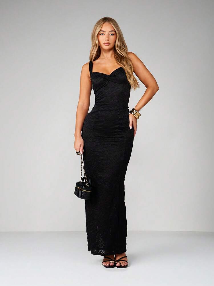 MISSGUIDED Elegant Lace Sweetheart Neckline Ruched Bust Maxi Dress For Evening Party Wedding Guest