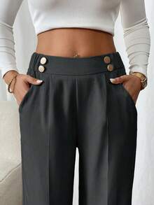 SHEIN Frenchy 女士双扣直筒优雅通勤裤