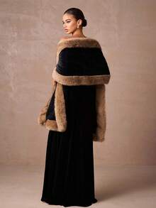 Lumalex 秋冬户外仿兔毛撞色披肩女式仿皮草外套女式仿皮草大衣女式冬季叠穿单品仿皮草披肩黑棕色仿皮草女式轻松舒适奢华舞会聚会派对宴会低调复古闪亮假日派对锐舞节郊游度假热门户外丰富层次婚礼季宴会身份证古尔邦节古尔邦节派对新年寒冷天气秋季新款女装 - 黑色 - 查看 3