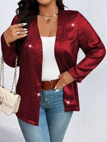 Juhart Áo khoác Blazer nữ thường ngày đa năng cỡ lớn - Đỏ - Xem 5