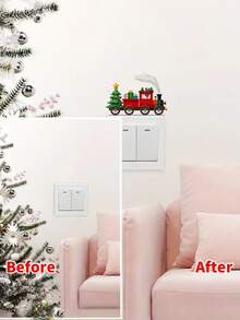 Joivida 1 pieza Pegatina de pared de tren y árbol de Navidad con patrón de hojas moderno - Pegatina autoadhesiva de plástico para interruptor, calcomanía de pared de PVC desprendible y resistente al agua para dormitorio, sala de estar, baño - Decoración de uso único con forma rectangular mate - Multicolor - Ver 8