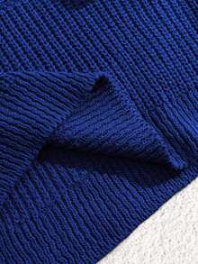 EURMUSE Petite Size Casual Rib Knit Crew Neck Women Sweater - Blue - View 6