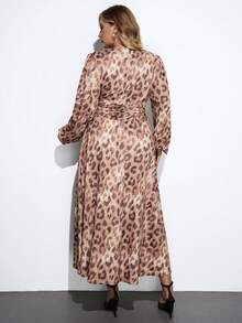 Maija 大码豹纹长袖连衣裙，女士冬装，圣诞连衣裙，圣诞装，新年装，派对连衣裙，浪漫，时尚，百搭，舒适，优雅，适合女性约会之夜，商务休闲 - 彩色 - 查看 2