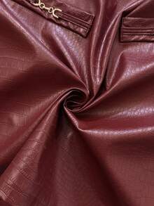 Elaquor Plus Size Autumn/Winter Casual & Office Chic PU Burgundy A-Line Mini Skirt For Women - Red - View 4