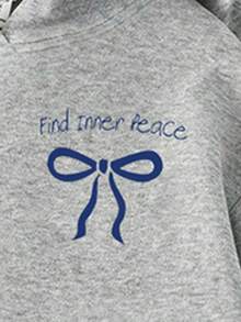 Sparklyn Phong cách ấm áp mùa thu đông, Bộ đồ 2 mảnh in họa tiết hoạt hình nơ dễ thương cho bé gái tuổi mới lớn, Trang phục mùa đông thời trang cá nhân hóa cho bé gái, Bộ - Màu Xám nhạt - Xem 3