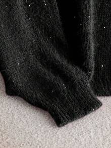 CosyJoli Áo len chui đầu tay raglan màu hồng đính sequin cỡ lớn cho nữ vào mùa thu/đông - màu đen - Xem 5