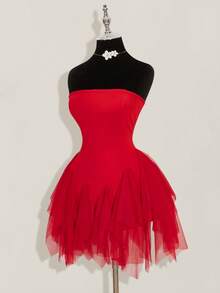 SHEIN ICON Abito mini bianco da donna in in rete con inserti e stecche