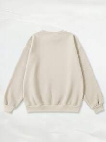 EMERY ROSE Christmas Pattern Print Fashionable Minimalist Women's Regular Crew Neck Corduroy Long Sleeve Sweatshirt, Gift For Friends, Autumn/Winter - Khaki - View 2
