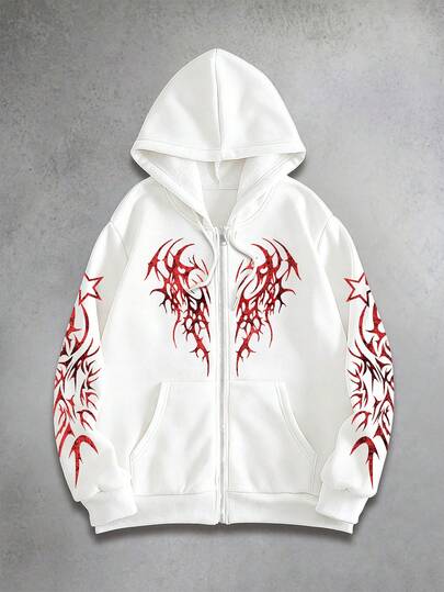 Goth sweat-shirt à capuche zippé à manches longues décontracté avec cordon de serrage pour hommes