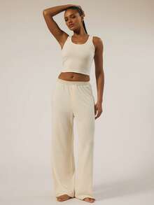 MUSERA ESSENTIALS 深V领柔软罗纹背心，秋冬内衣，舒适居家日常必备，春夏度假休闲两相宜。 - 米色 - 查看 5