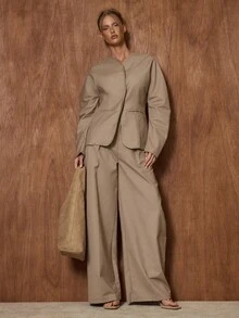 MUSERA 修身收腰西装外套，可爱又百搭，适合约会、外出、夜生活、工作、办公室、返校季、冬季派对等场合，尽显优雅气质。 - 卡其色 - 查看 4