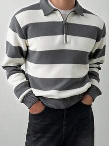 Claim Dot 新款秋冬圆领半拉链长袖运动衫，灰色和白色 - 灰色 - 查看 3