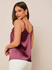 Amorya Damska satynowa koszulka z koronkowym wykończeniem, elegancka koszula bez rękawów, uniwersalna do noszenia wiosną/latem lub pod kurtkami jesienią/zimą, odpowiednia do codziennych dojazdów do pracy