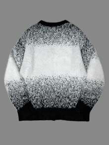 Manfinity EMRG 男士撞色长袖单排扣休闲针织开衫，秋冬 - 黑與白 - 查看 2