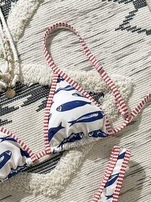 Swim Mod Women Sexy Triangle Bikini Set, Fish Print Casual Vacation Beach Swimwear, 2 Pieces Set, Fit For Summer Holiday & Fourth Of July - Multicolor - View 6