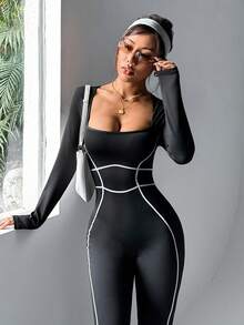 Dewbera Nuevo mono de entrenamiento de alta intensidad, conjunto de yoga, fitness y pilates de manga larga, body sexy de bloques de color con diseño que levanta el trasero y estrecha la cintura