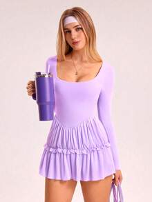 Sovereign Charm 女式纯色拼布露背迷你运动连衣裙 - 紫色 - 查看 7