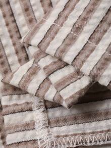 DAZY Men's Autumn Letter Embroidered Shirt And Striped Apricot Loungewear Set, Fall & Winter Clothes