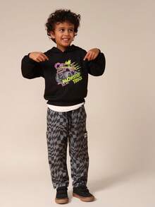 SUMWON Oversized Boys Monster Truck Graphic Hoodie Without Drawstring Hood Long Sleeve Casual Streetwear - Black - View 4