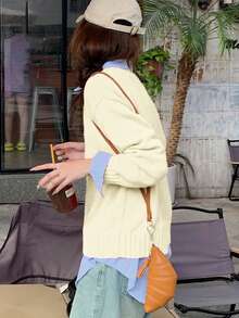 DAZY 1pc Women's Loose Fit Solid Color Crew Neck Long Sleeve Sweater