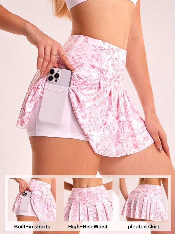 Sovereign Charm Women's Casual Sports Printed Pleated Skirt Shorts