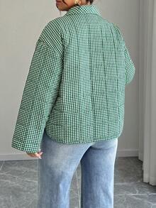 Calvaya 大码女式格子印花休闲宽松棉服外套，秋冬 - 綠色 - 查看 2