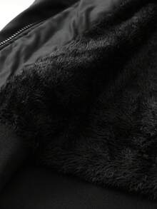 Manfinity Homme 男士加大码保暖长袖休闲字母印花拉链保暖冬装外套 - 黑色 - 查看 5