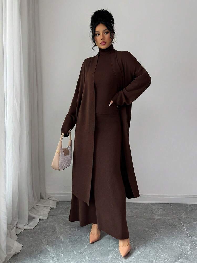 Women's Tight-Fitting Knit Top And Skirt Set