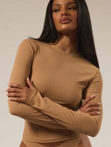 MUSERA ESSENTIALS 长袖圆领休闲上衣，适合秋季、冬季、秋冬季日常穿着，舒适保暖，是春夏季度假休闲的理想之选。 - 駝色 - 查看 6