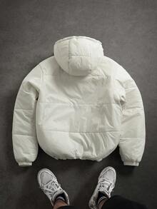 Manfinity Hypemode Men's Embroidered Design Long Sleeve Casual Drawstring Hooded Winter Jacket - White - View 4