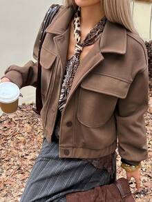 Livesso Women's Casual Large Pocket Lapel Jacket, Autumn