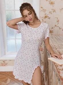 CottageSlumber 浪漫碎花针织短袖开衩短款女式睡袍 - 彩色 - 查看 3