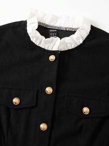 Sweetra Đầm dài tay ôm sát màu đỏ tía cổ đứng cài nút phía trước màu tương phản trang phục nữ - màu đen - Xem 7