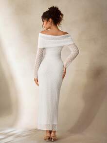 Cheriluna Maternity 孕妇单肩长袖扭结设计修身写真连衣裙，白色，新年夜 - 白色 - 查看 3