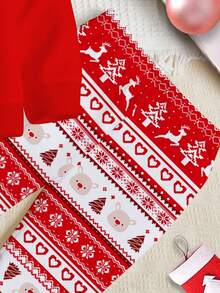 SHEIN Leap Crew Kids 2pcs Tween Girls Christmas Reindeer & Snowman Pattern Winter Sweatshirt And Leggings Set,Red Autumn Casual Matching Family Festive Clothes - Multicolor - View 5