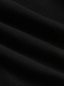 SHEIN 少女休闲针织纯色保暖内衬罗纹拉链领上衣和喇叭裤套装，秋冬季基础叠穿单品，黑色两件套 - 黑色 - 查看 6
