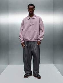 PLAYBOY X SUMWON Crop Fit Oversized Rugby Collar Sweatshirt With Front Buttons And Chest Embroidery For Casual Winter Comfort - Dusty Purple - View 3