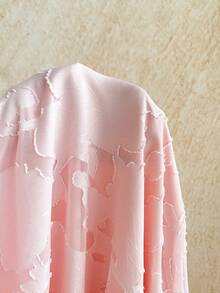 Soleia Plus Size Women Elegant Solid Color Jacquard Ruffle Hem Dress, Autumn - Pink - View 8