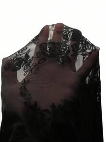 Amplova Conjunto de 2 piezas elegante de talla grande para mujer con blusa de manga acampanada con nudo delantero y estampado floral en malla y falda midi