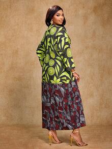 Brilight 优雅女士宽松连衣裙，带有拼布装饰，适合聚会、下午茶会、日常外出等场合。南非传统服饰、印花、节日礼服、女士万圣节服装、秋季女装。 - 綠色 - 查看 2