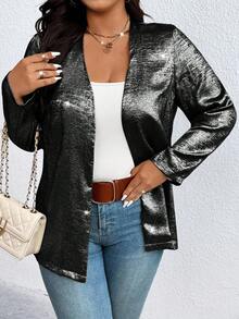 EMERY ROSE Plus Size Women Solid Color Casual Party Versatile Blazer - Black - View 6