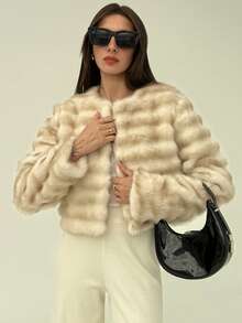 Aloruh Women's Autumn/Winter New Arrival Sweet & Cool Faux Fur Short Jacket, Y2K Style, Multi-Color, Versatile Outerwear - Black and White - View 8