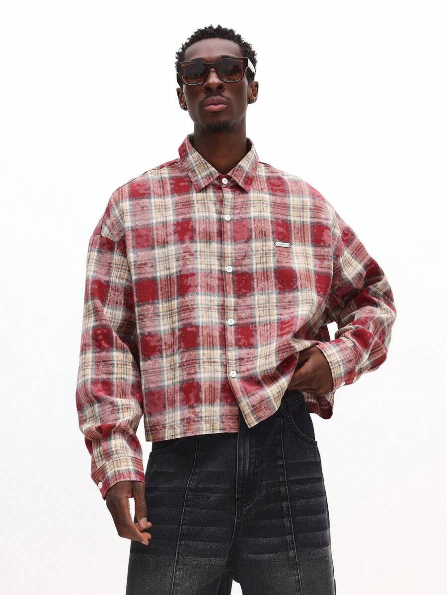 SUMWON Áo sơ mi nam kẻ sọc flannel cỡ lớn cài nút tay dài thường ngày thu đông - Đỏ - Xem 1